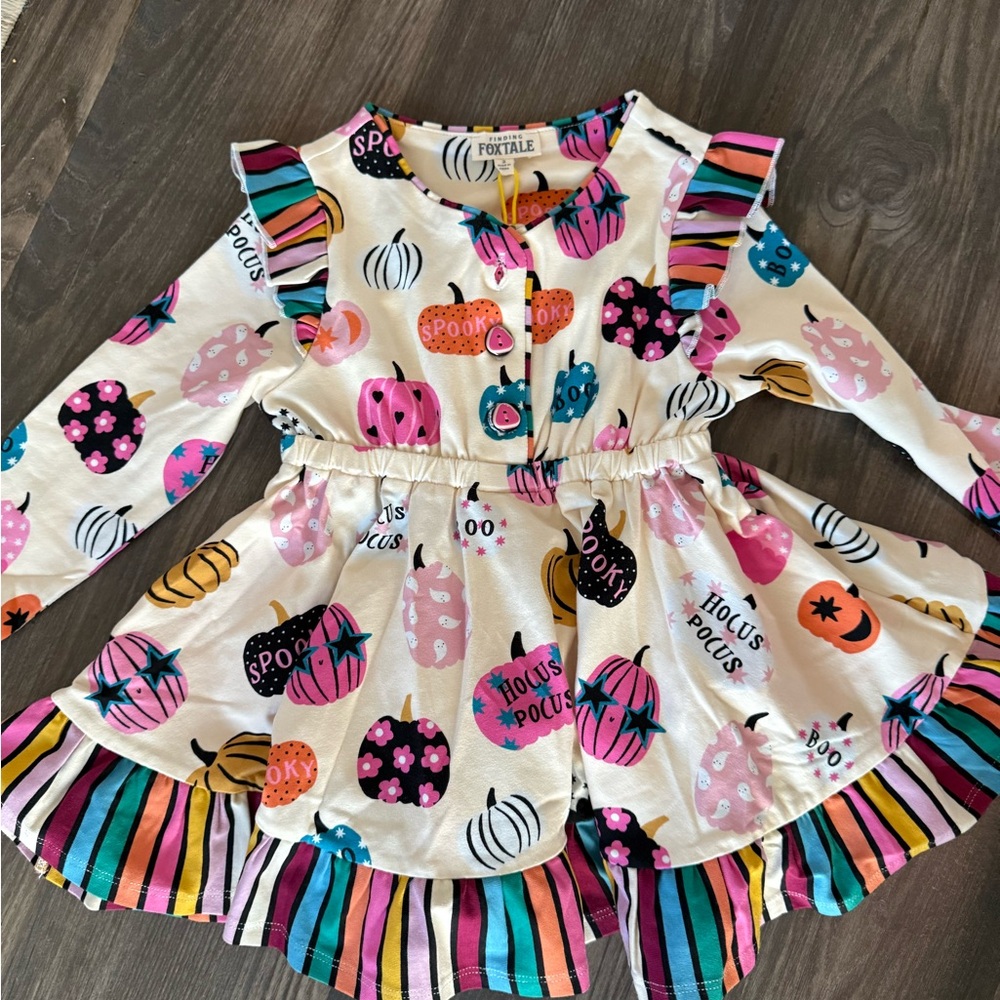 Finding Foxtale brand Hocus Pocus Colorful Halloween-Themed Kids Casual Dress